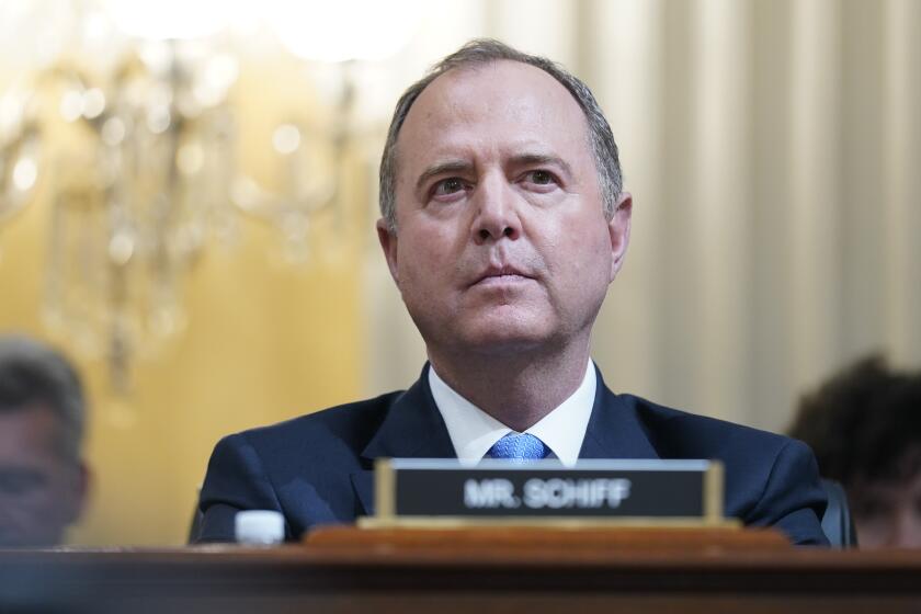 Rep. Adam Schiff, D-Calif., listens as the House select committee investigating the Jan. 6 attack on the U.S. Capitol holds its first public hearing to reveal the findings of a year-long investigation, on Capitol Hill, Thursday, June 9, 2022, in Washington. (AP Photo/Andrew Harnik)