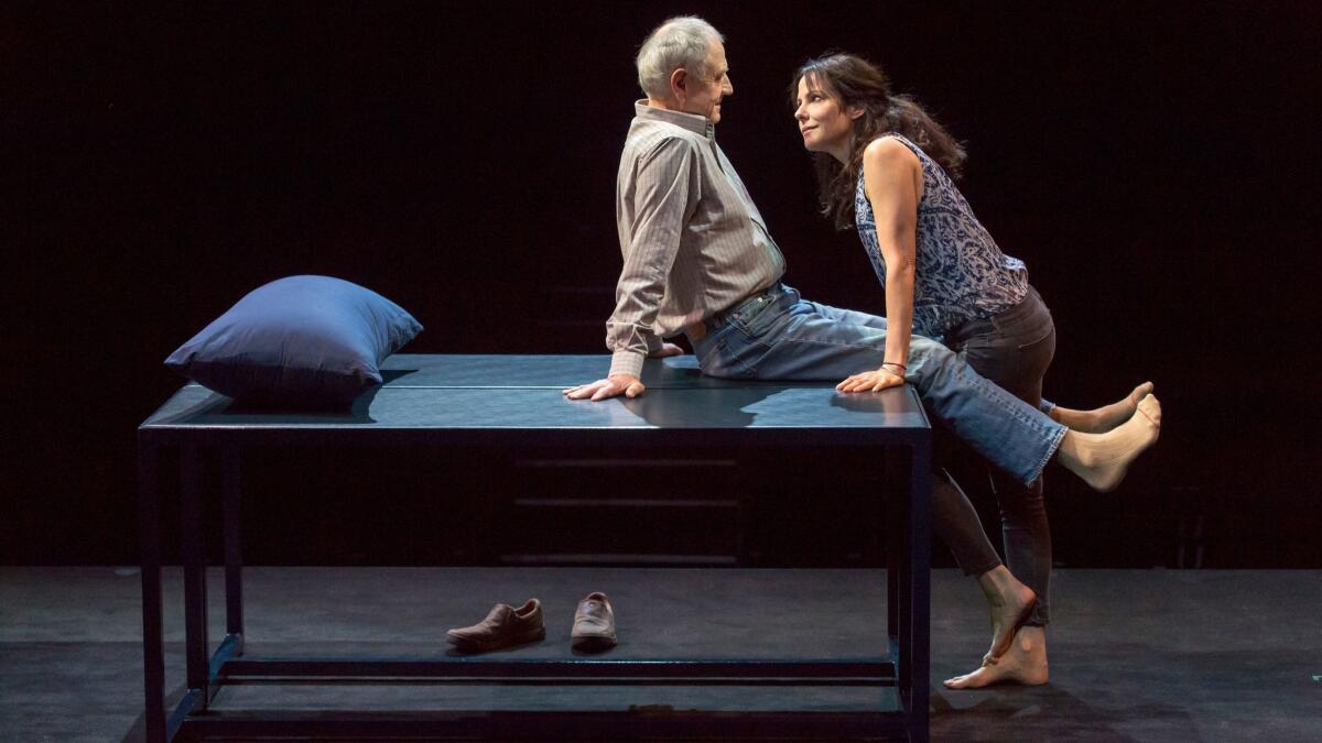 Denis Arndt and Mary-Louise Parker during a rehearsal of the play "Heisenberg" at the Mark Taper Forum.