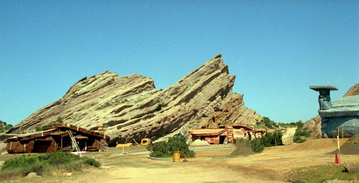 For the 1994 live-action movie "The Flintstones," Vasquez Rocks was transformed into the fictional Stone Age town of Bedrock.