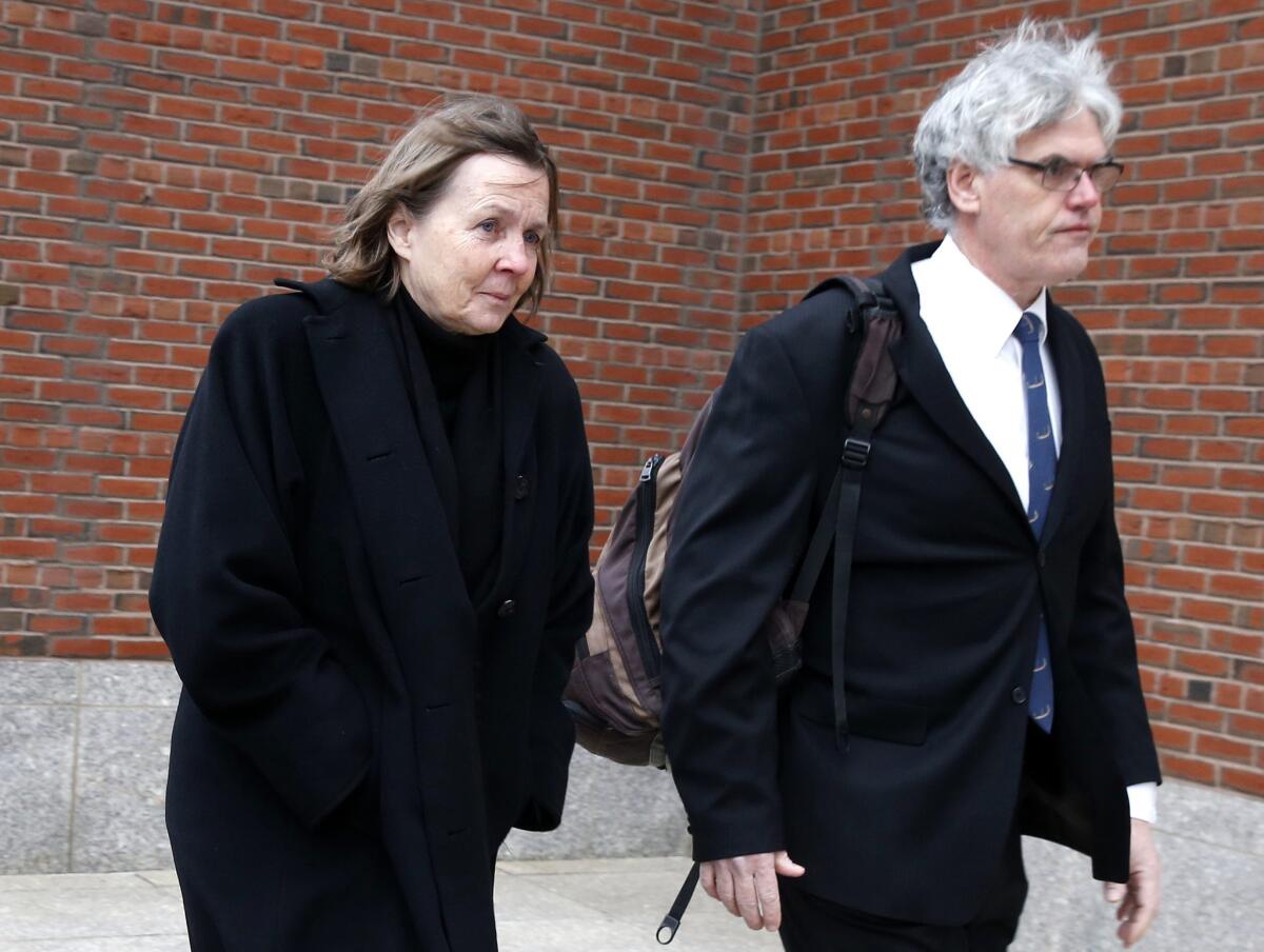 Judy Clarke and Timothy Watkins, members of the legal defense team for Boston Marathon bombing suspect Dzhokhar Tsarnaev, arrive at the federal courthouse in Boston on Jan. 6.