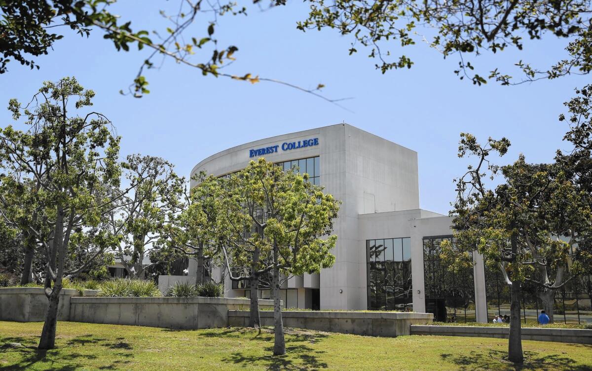 Corinthian's sale of 56 schools does not include 13 of the company's Everest College and WyoTech campuses in California. Above, Everest College in Santa Ana.