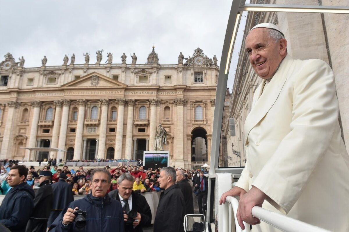 Pope Francis in St. Peter's Square. Recently the square has been deserted because of COVID-19.