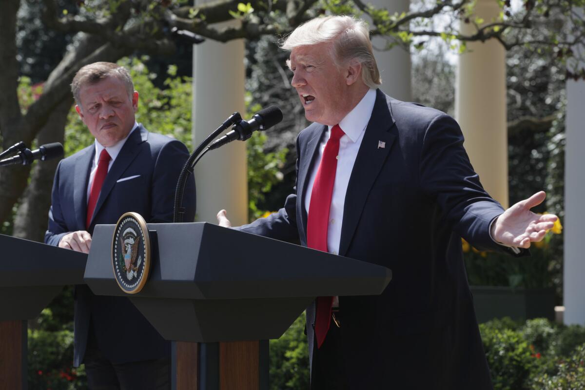 King Abdullah of Jordan and President Trump in the White House Rose Garden on Wednesday.