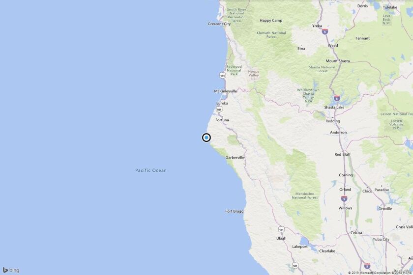 A map showing the epicenter of Saturday morning's quake near Petrolia, Calif..