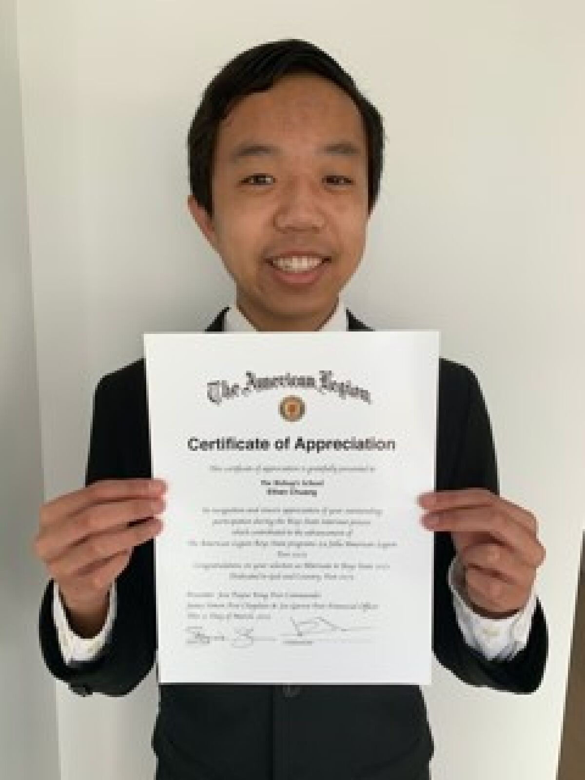 The Bishop’s School student Ethan Chuang will join seven other La Jolla students at the upcoming American Legion Boys State.