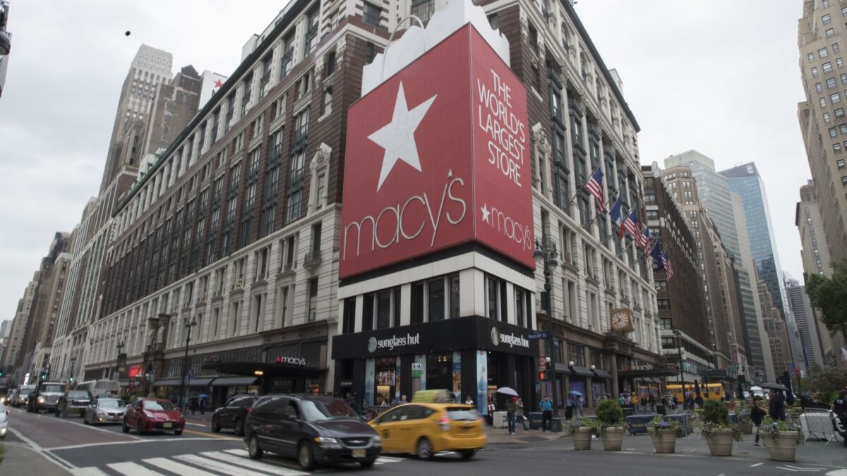 Macy’s stock plummeted 17.7% on Thursday, its biggest single-day drop on record. Above, the chain's flagship store in New York.