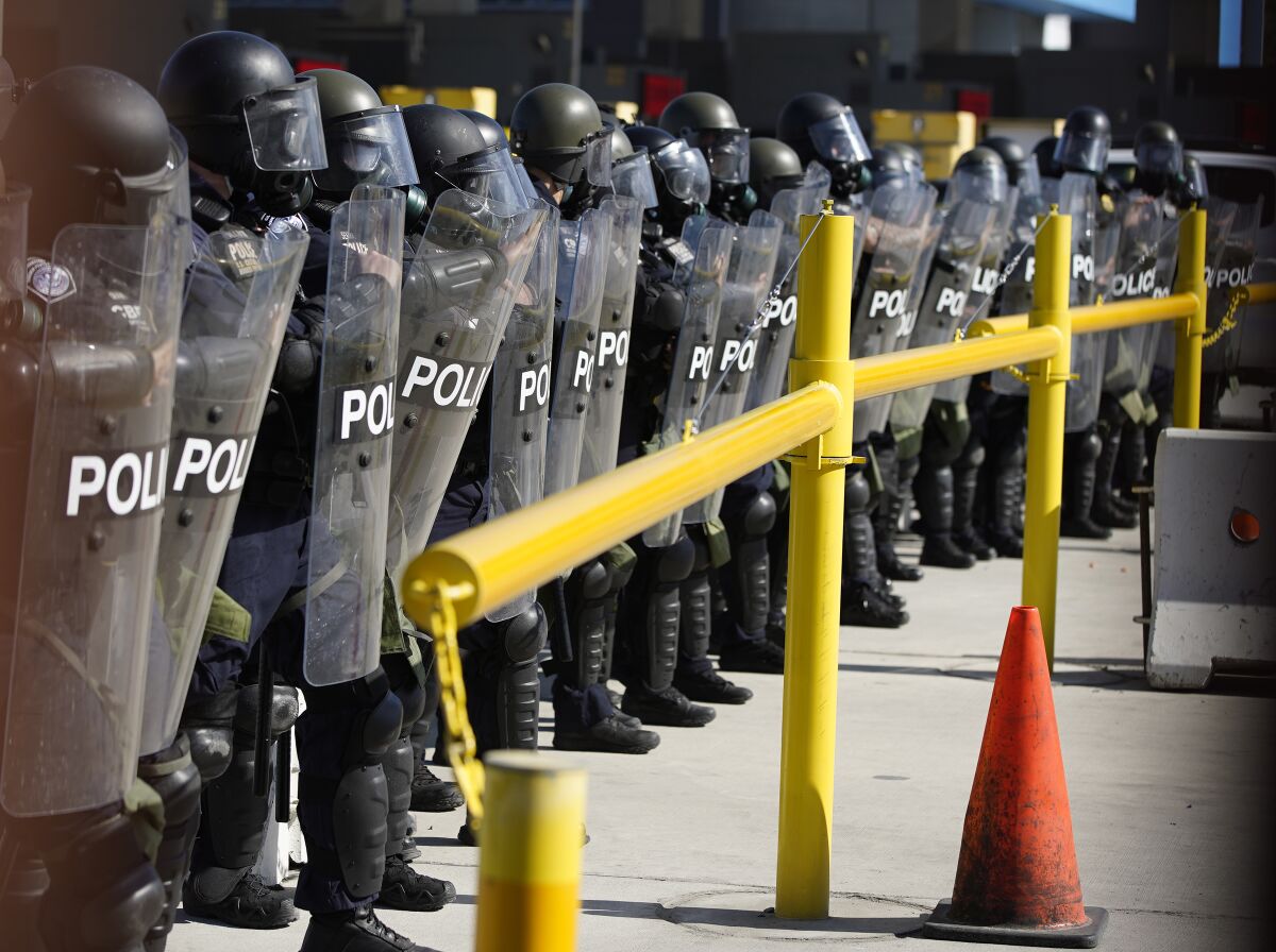 U.S. Customs and Border Protection holds an operational readiness exercise at the San Ysidro Port of Entry on March 17, 2021.