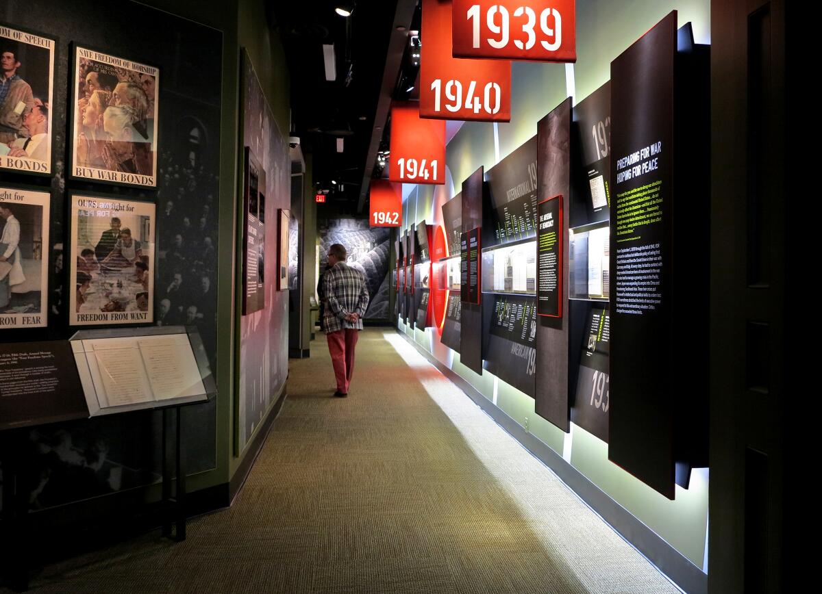 A gallery in the Franklin D. Roosevelt Presidential Library & Museum in Hyde Park, N.Y., shows a timeline of World War II.