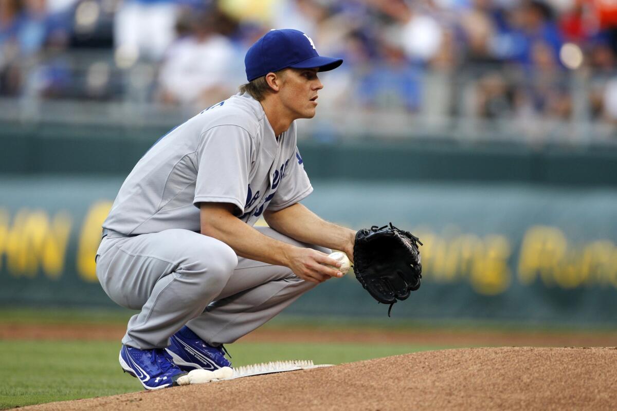 Zack Greinke gave up five earned runs on 11 hits over 5 2/3 innings for the Dodgers on Monday in Kansas City.