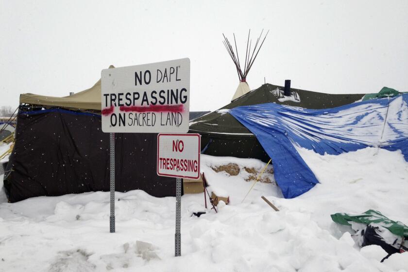 Bitter weather strikes an encampment near Cannon Ball, N.D., built to protest the Dakota Access pipeline on Jan. 25, 2017.