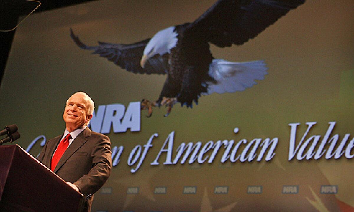 Republican presidential candidate Senator John McCain addresses the NRA's annual meeting at the Kentucky Exposition Center May 16, 2008 in Louisville, Kentucky.
