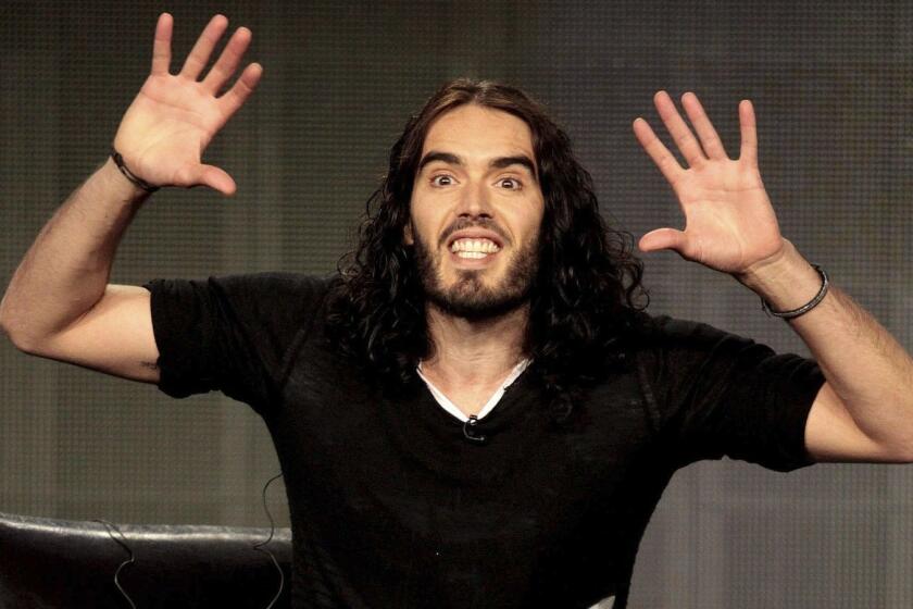 PASADENA, CA - JANUARY 15: Comedian Russell Brand of the television show "Russell Brand" speaks during the FX portion of the 2012 Winter TCA Press Tour at The Langham Huntington Hotel and Spa on January 15, 2012 in Pasadena, California. (Photo by Frederick M. Brown/Getty Images) ORG XMIT: 136479187 ** TCN OUT ** ORG XMIT: CHI1201151510560866