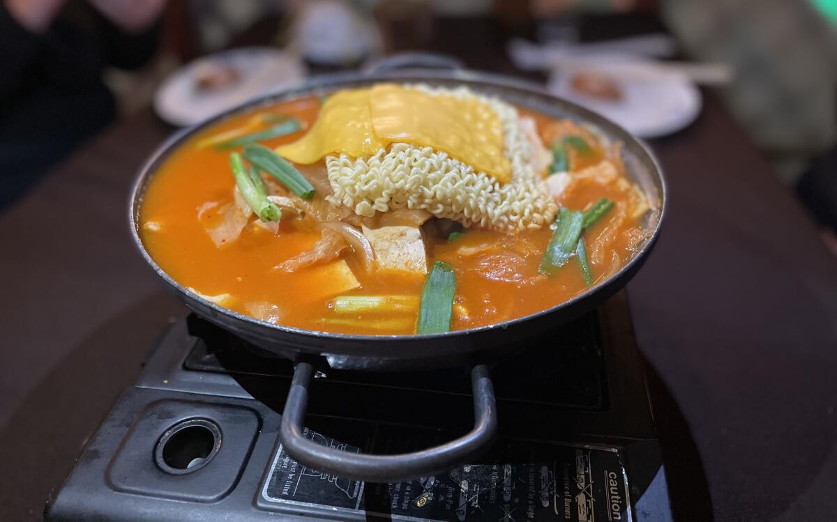 Budae-jjigae, a Korean stew available at OB Square in Tustin.