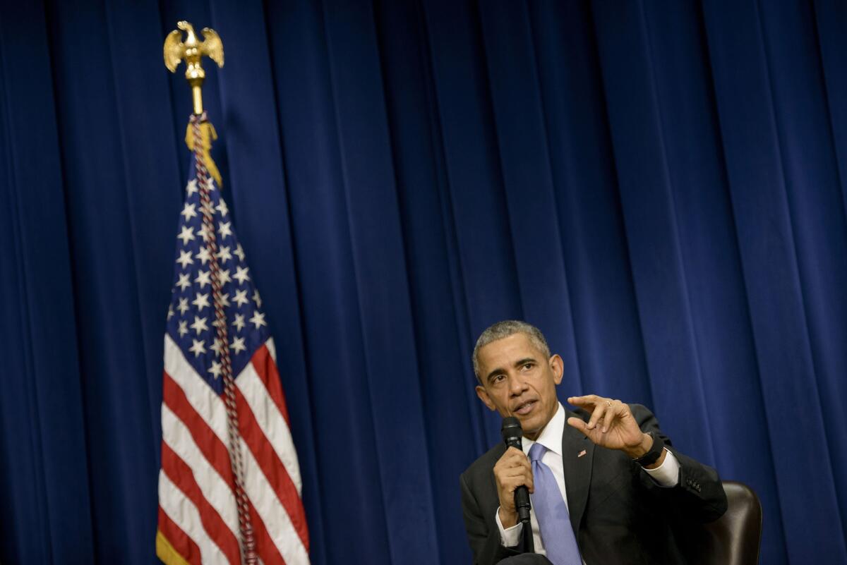 President Obama speaks during an event about criminal justice reform in Washington on Thursday.