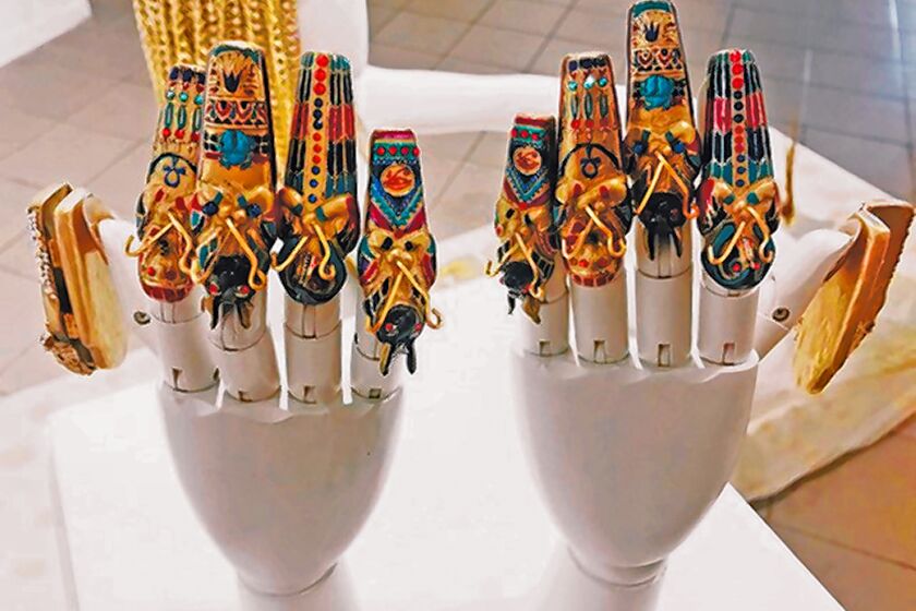 Cleopatra’s nail sarcophagi are part of “Tiny Canvases: The Art of Nails” exhibit, on display through Feb. 9, 2020 at Oceanside Museum of Art.