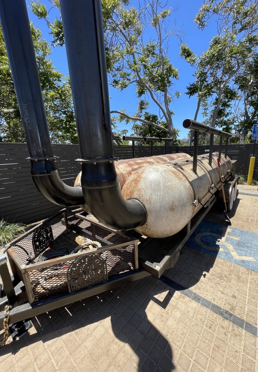 The smoker outside Heritage Barbecue in San Juan Capistrano.