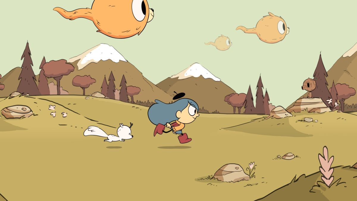 Hilda and her deerfox Twig run with woffs.