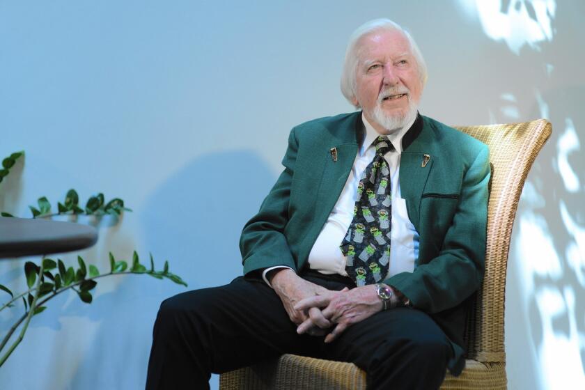 Caroll Spinney, the actor and puppeteer who plays Big Bird and Oscar the Grouch on "Sesame Street" for decades, is seen at offices in the Tribeca Film Center in Manhattan, NY.