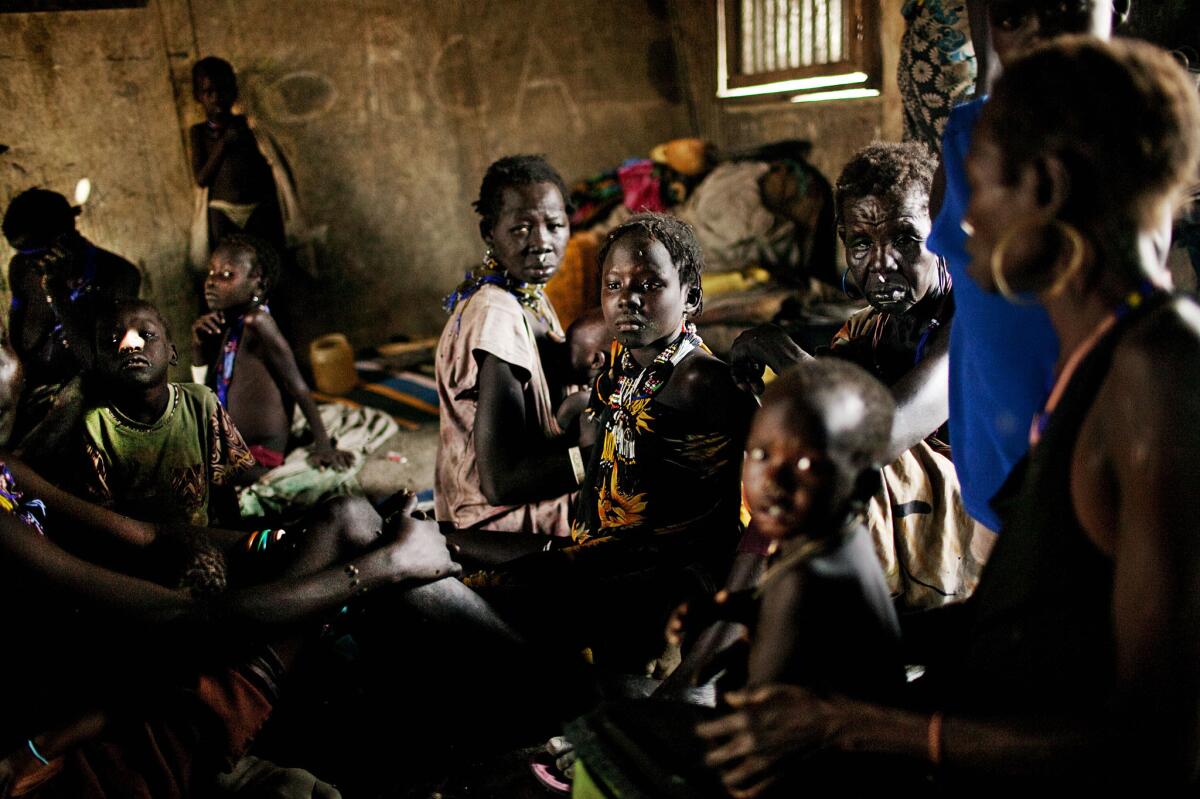 Displaced women from the Murle tribe take shelter in a primary school in Pibor, South Sudan, on Feb. 2, 2012. A few months earlier, more than 90,000 Murle were displaced around Pibor in an attack by members of the neighboring Lou Nuer tribe.