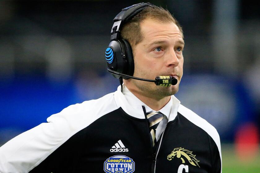 P.J. Fleck looks on during the 81st Goodyear Cotton Bowl Classic between Western Michigan and Wisconsin on Monday.