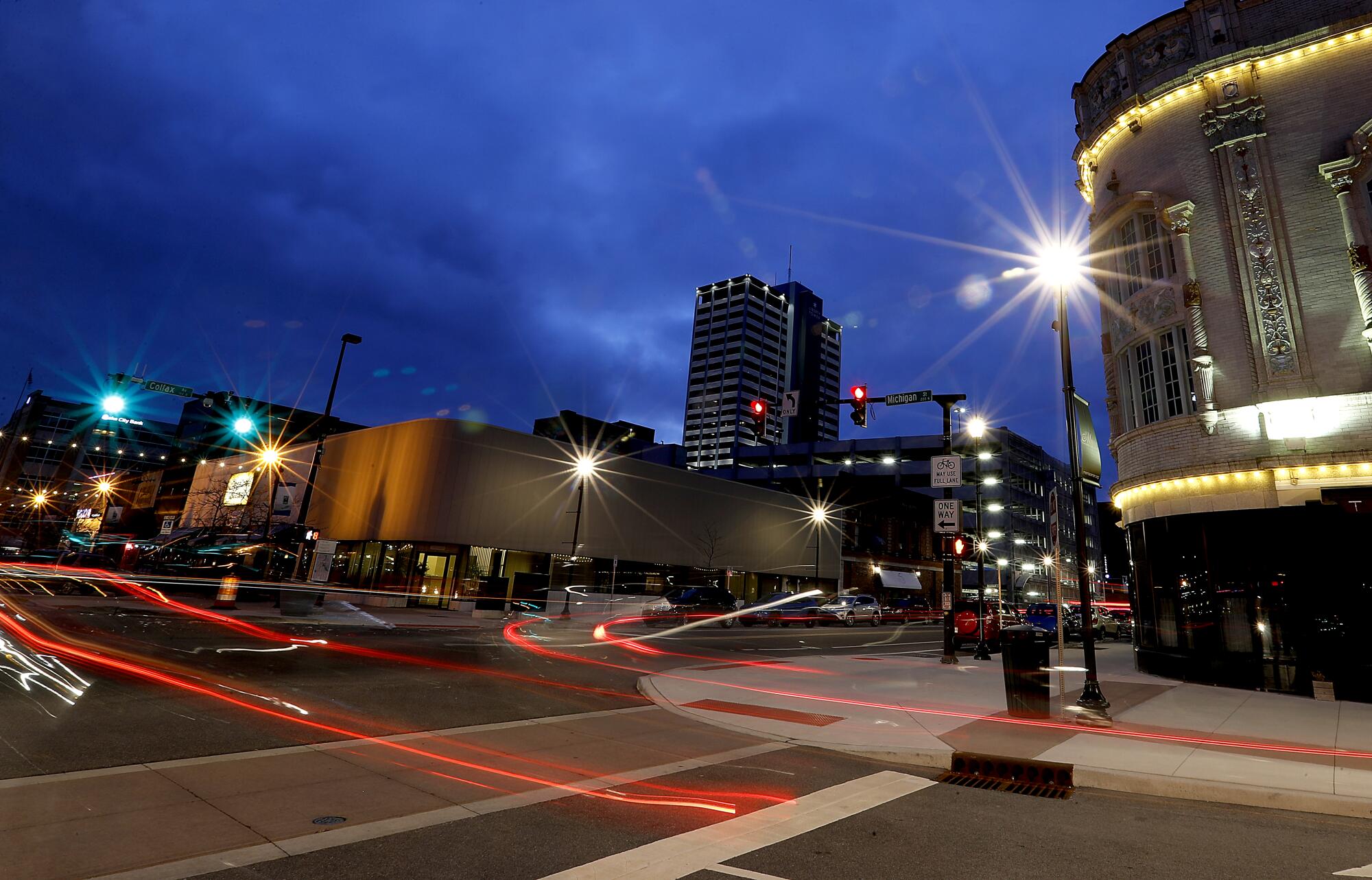Downtown South Bend, Ind., at night.