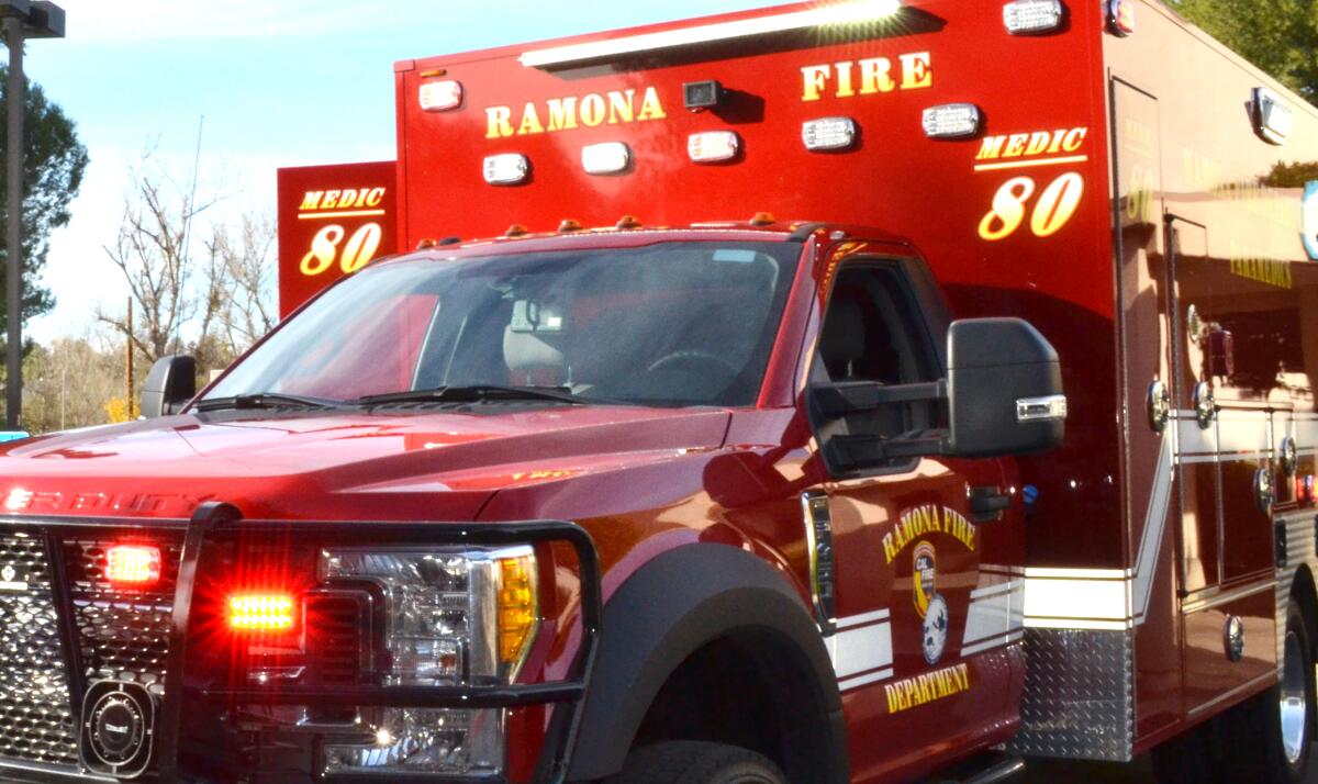 An ambulance with the words Ramona Fire Medic 80