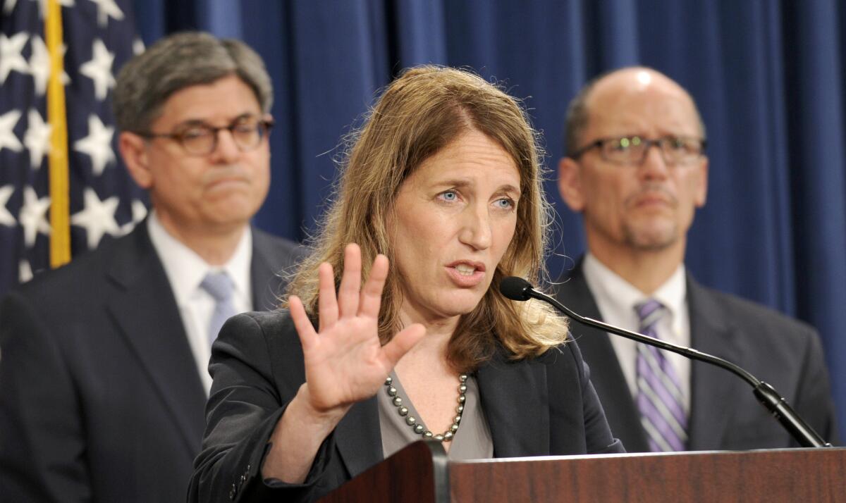 Health and Human Services Secretary Sylvia Burwell, center, flanked by Treasury Secretary and Managing Trustee Jacob J. Lew, left, and Labor Secretary Thomas E. Perez, release this year's Social Security Trustees Report. But something was missing.