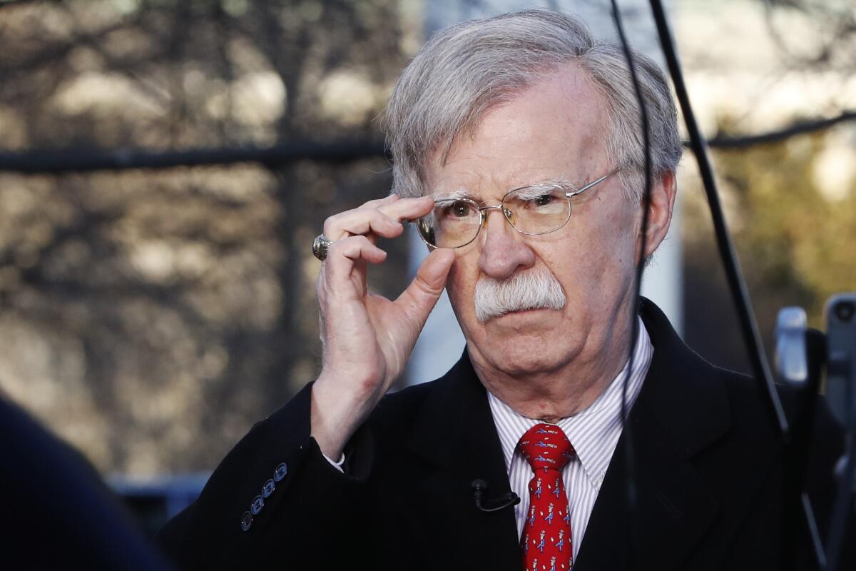 Then-national security advisor John Bolton before giving an interview at the White House on March 5, 2019. 