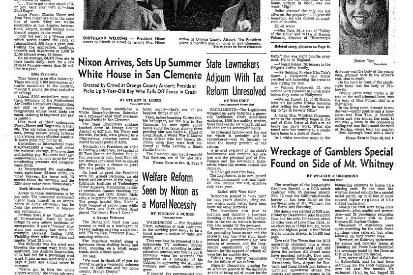 The front page of The Times on Aug.10, 1969 when Sharon Tate and four others were found dead at her Benedict Canyon estate.
