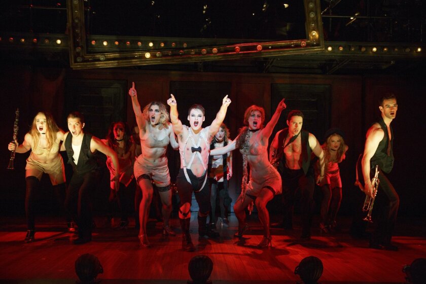 Randy Harrison (center) as the Emcee with cast members from Roundabout Theatre Co.’s "Cabaret."