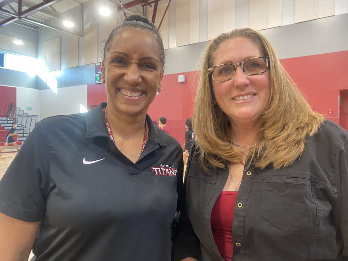 Brooke Kalama of Roybal coached against Jennifer Crockett of Sherman Oaks CES in a boys' basketball playoff game.