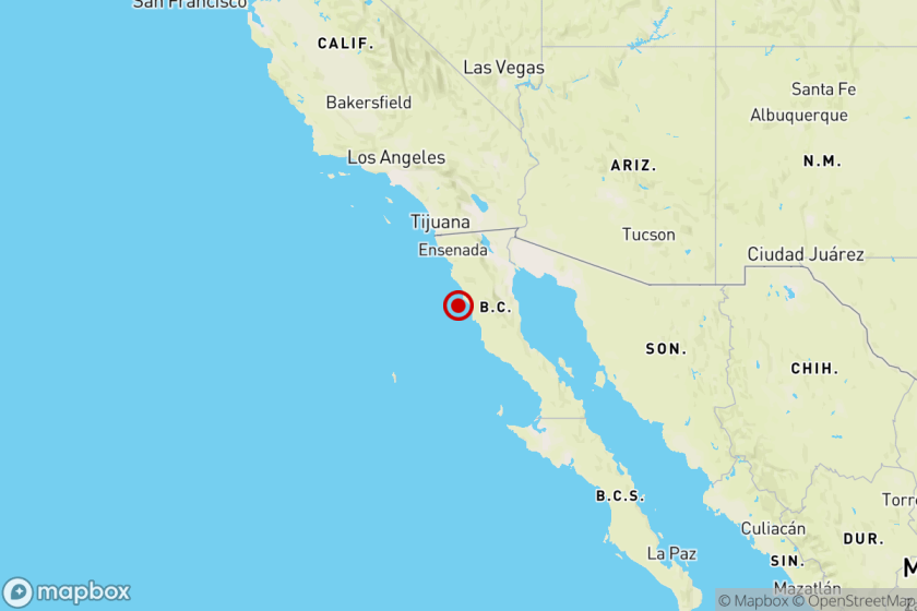 Map showing area of earthquake in San Diego