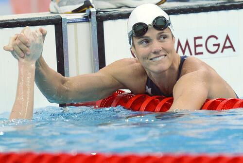 US swimmer Dara Torres competes during the women's 50m freestyle swimming heat.