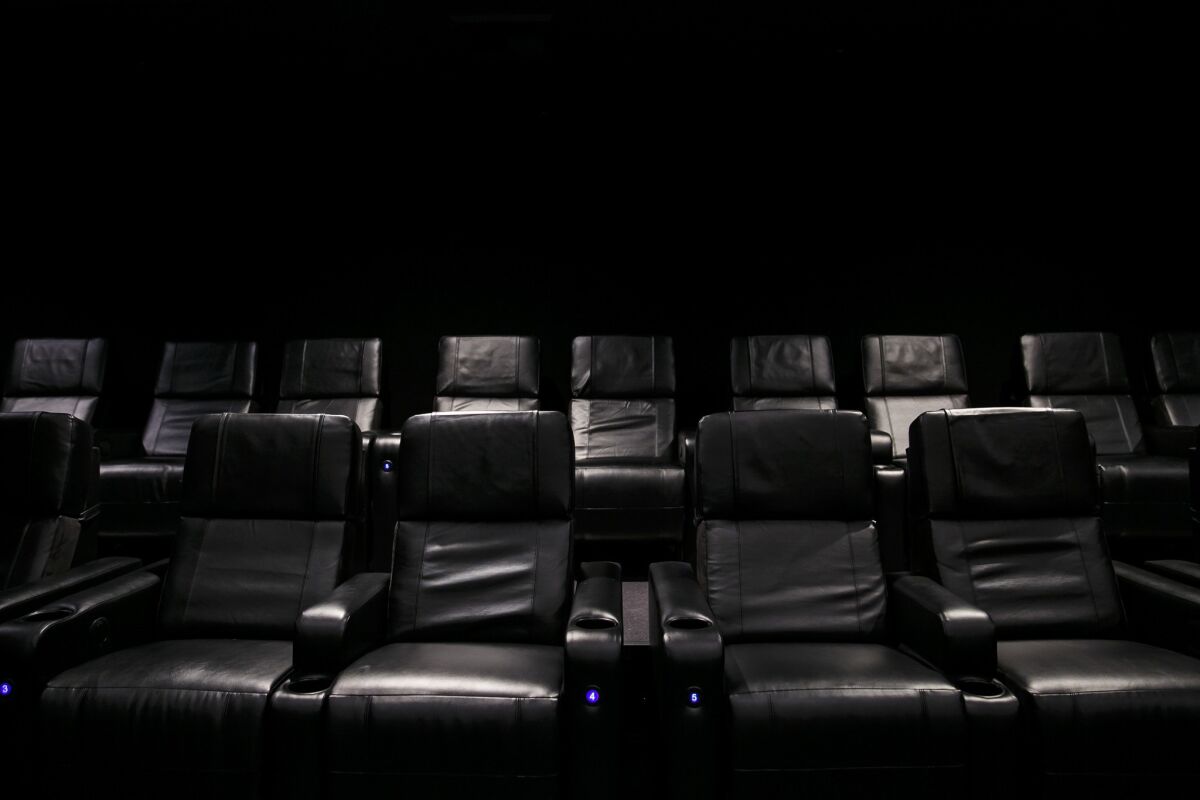 Comfortable and state-of-the-art leather chairs from the new multi-million dollar renovation of Universal CityWalk AMC theater, in Los Angeles, Calif., on Dec. 14, 2016.