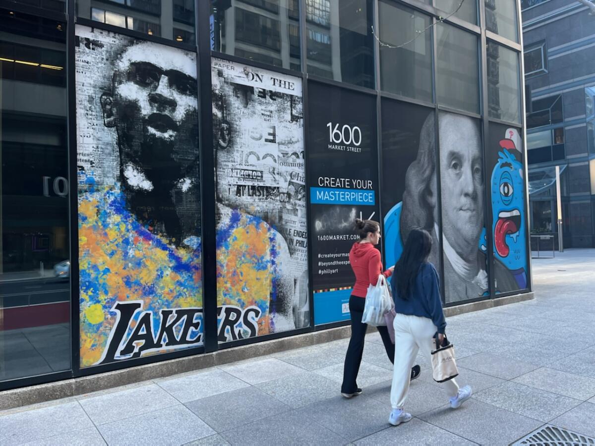An advertisement featuring Kobe Bryant in downtown Philadelphia.