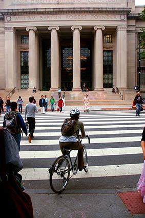 Bikers on MIT's campus