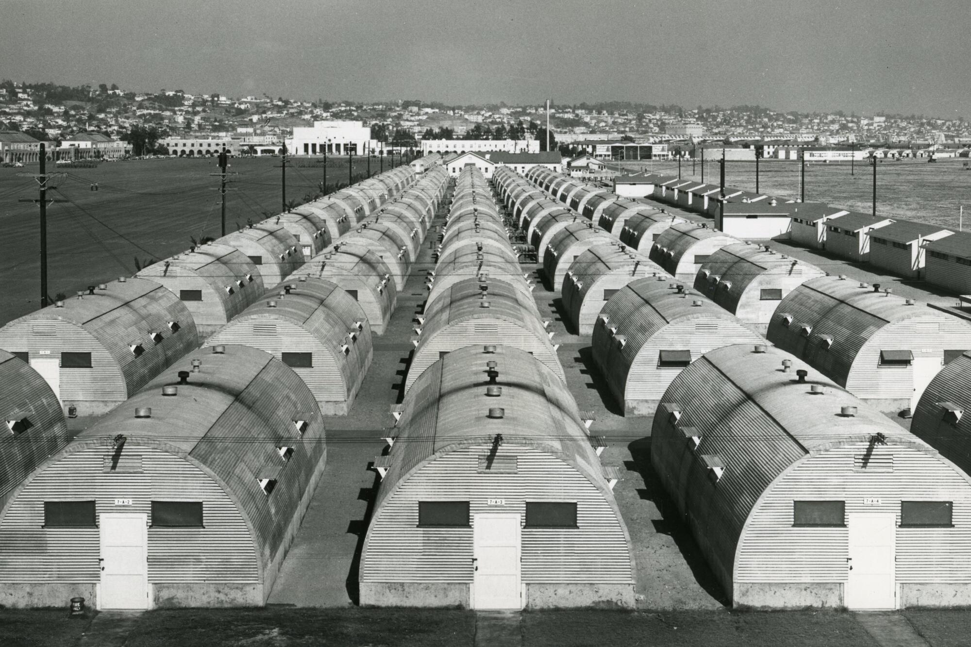 Long rows of quonset huts 