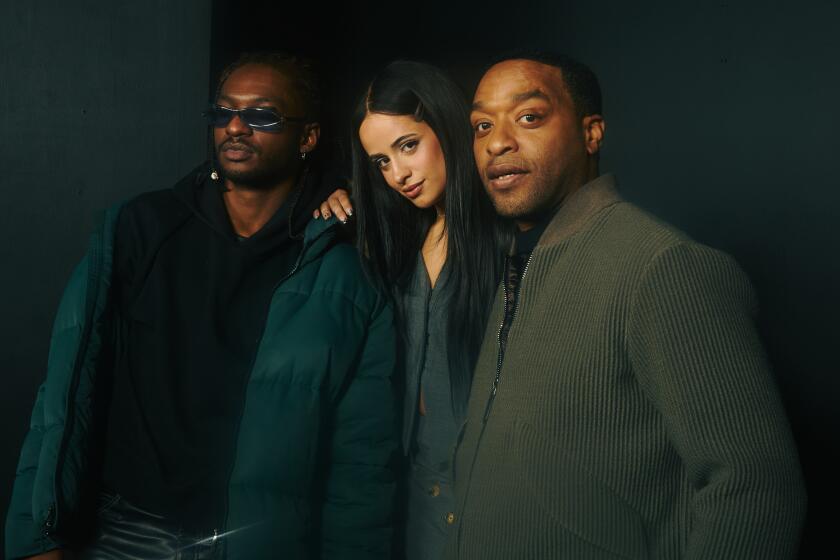 PARK CITY, UT - JAN 21: Jay Will, Camila Cabello and Chiwetel Ejiofor of "Rob Peace" at the LA Times Studio at Sundance Film Festival presented by Chase Sapphire at Park City, Utah on January 21, 2024. (Mariah Tauger / Los Angeles Times)
