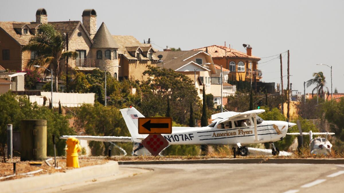 A small plane is seen at Santa Monica Airport in August.