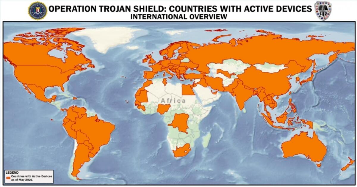 A map of the world shows, in orange, countries with active devices.