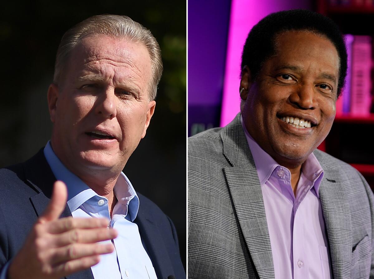 Head shots of Kevin Faulconer and Larry Elder