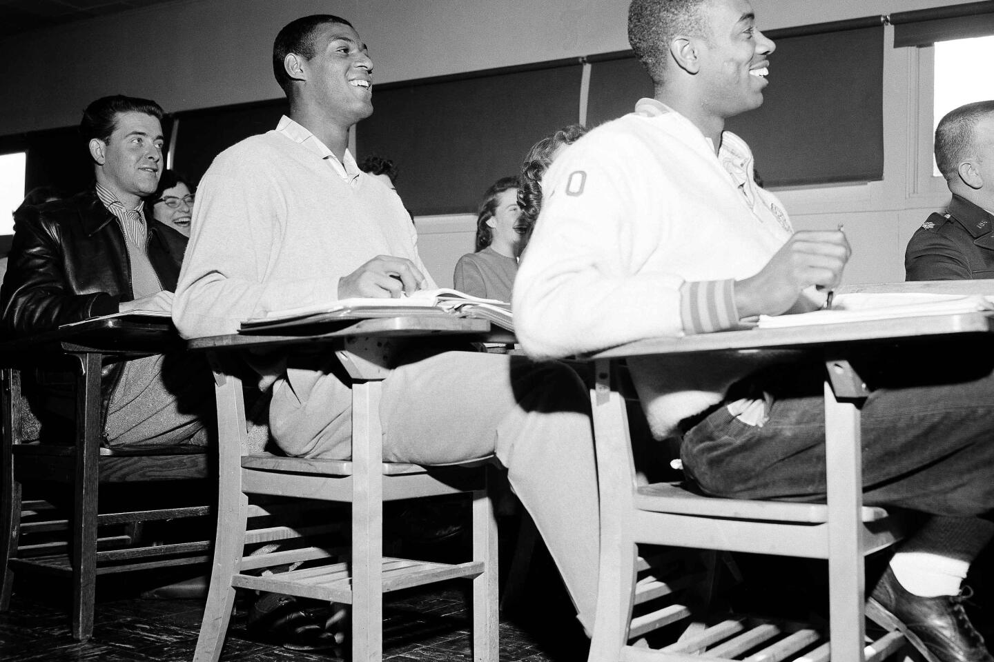 Elgin Baylor, second from left in class on Feb. 1, 1957.