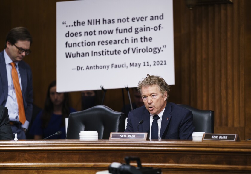 Sen. Rand Paul questions Dr. Anthony Fauci during a Senate committee hearing.