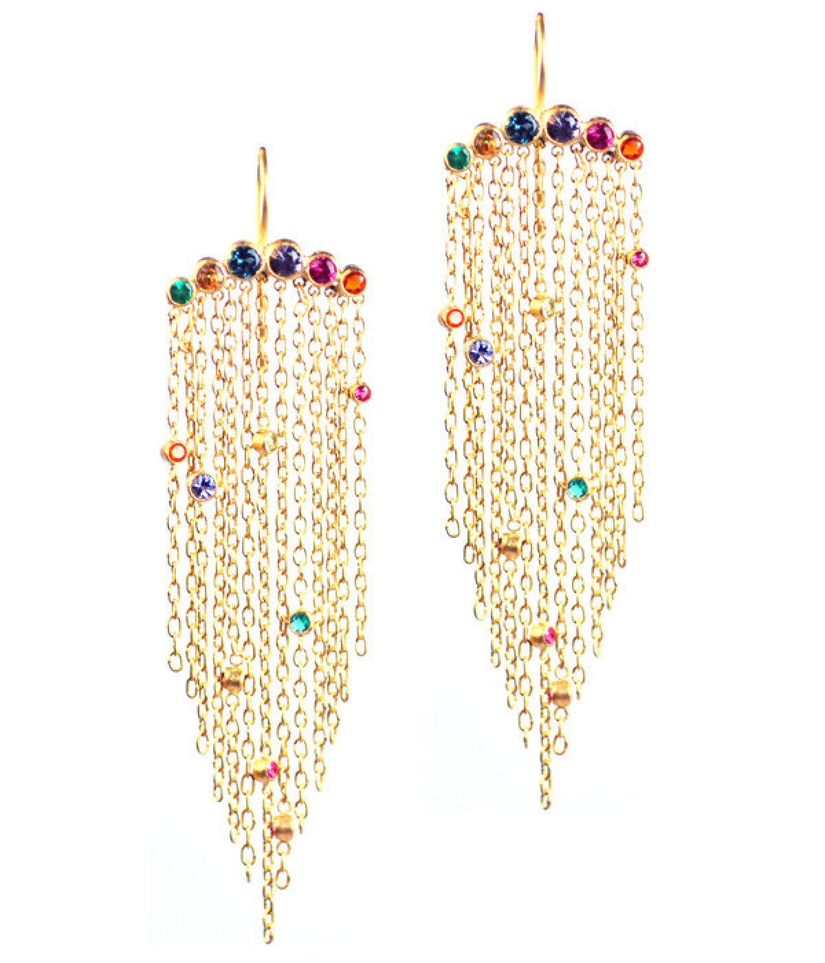 Marie-Hélène de Taillac "Blondie's Chain" 22-karat gold earrings with multicolored tourmaline, sapphire, fire opals and peridot.