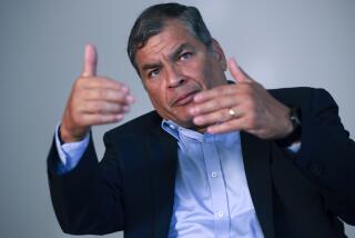 FILE - Former Ecuador President Rafael Correa gestures during an interview with Associated Press in Brussels, Sept. 11, 2020. (AP Photo/Francisco Seco, File)