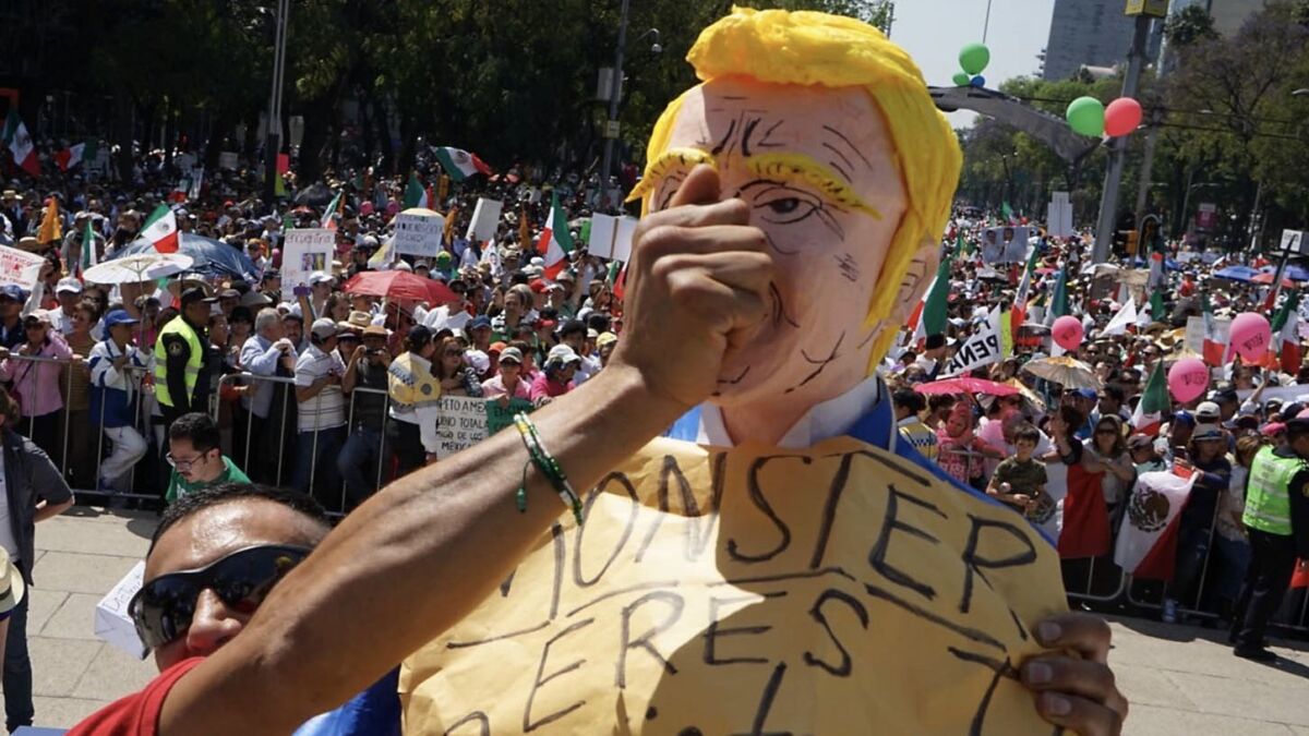 A Trump effigy at the Mexico City protest on Feb. 12, 2017.