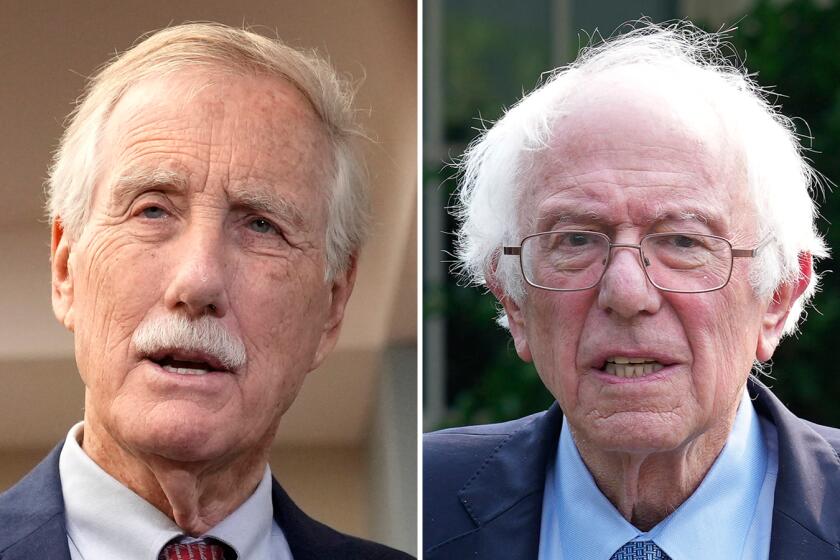 Senators Angus King of Maine, left, and Bernie Sanders of Vermont. (Associated Press)