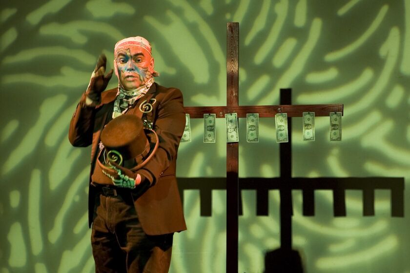 José Torres-Tama in "Aliens, Immigrants and Evildoers," presented by Latino Theater Company at the Los Angeles Theatre Center. 
