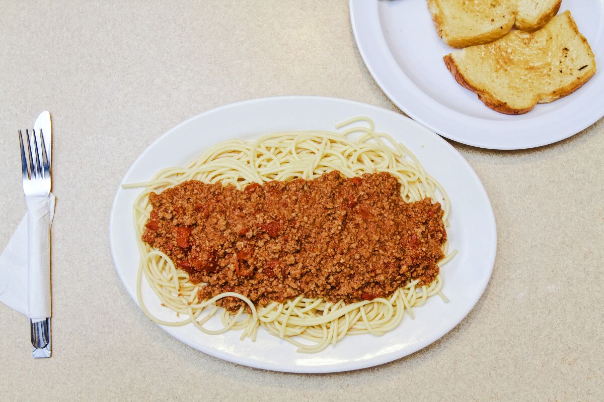 An overhead photo of the spaghetti at Rick's Drive In & Out.