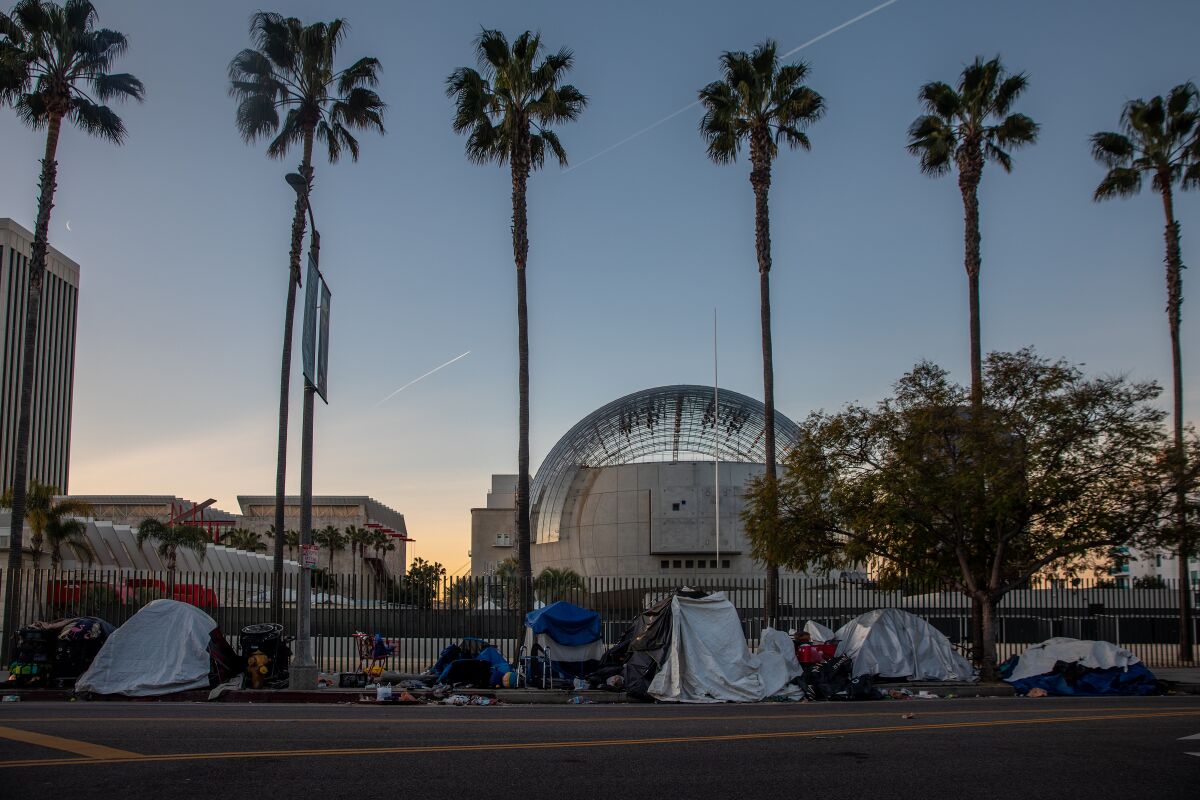 Residents of an encampment next to the Academy Museum of Motion Pictures were moved to the Hotel Silver Lake last month.